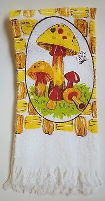 Vintage 1970s Mushroom Design Fringed Kitchen Hand Dish Towel NOS • $10.99