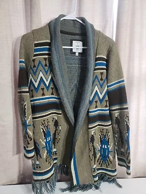 Womens I Love H81 Sz Medium Poncho Open Front Cardigan Sweater Fringed Aztec • $15