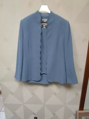 Amanda Smith-blue-scalloped Jacket-lined-3pc Skirt Suit-size-10-nwt-$143 • $29