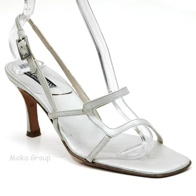 £39.59 • Buy Womens Giorgio Armani Slingback Strappy Heels 37 / 7 Silver Leather Sandal Shoes