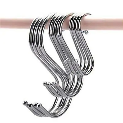10X PCS Stainless Steel S Hooks Kitchen Meat Pan Utensil Clothes Hanger Hanging • £9.99