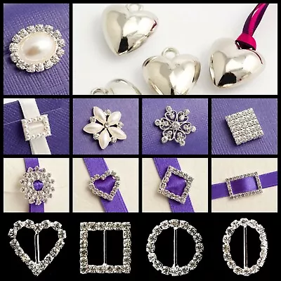 Diamante Buckles And Charms Ribbon Slider Wedding Box Heart Square Circle Flower • £4.15