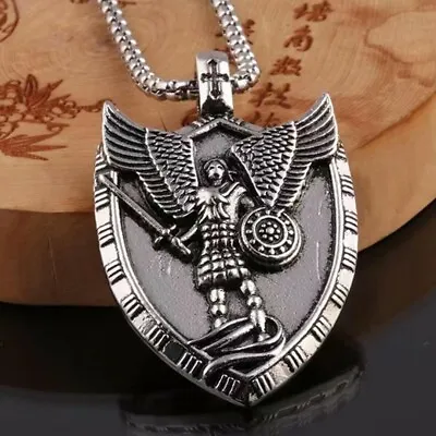 Mens Archangel St Michael Pendant Necklace Religious Christian Jewelry Chain 24  • $12.99