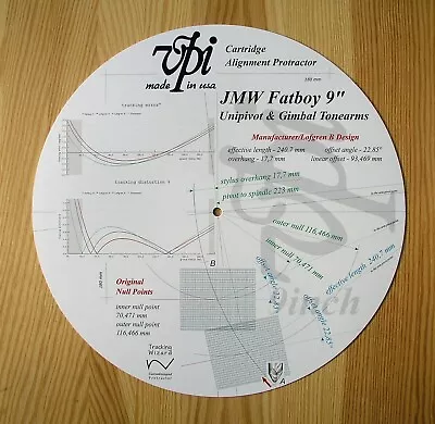 VPI JMW Fatboy 9  Unipivot & Gimbal Custom Designed Tonearm Alignment Protractor • $38.99