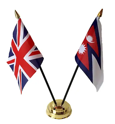 £10.99 • Buy United Kingdom & Nepal Double Friendship Table Flags Set With Base