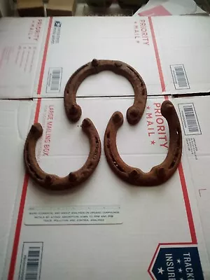 $20 • Buy Antique Old Primitive Rusty Iron Horseshoes Lot  3 / Cleats For Ice Traction 