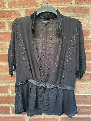 £7 • Buy TOPSHOP Women's Black Lace Frill Sleeve Top Blouse Size14 / 42