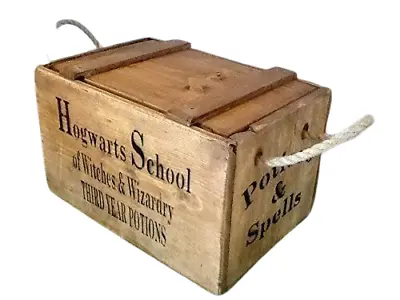Vintage Style Wooden HOGWARTS SCHOOL Chest Box With Rope Handles & Lid Large • £37.99