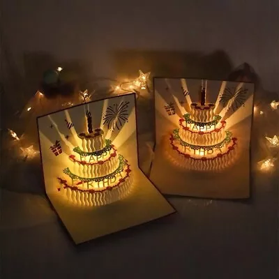 Greeting Card，Birthday Card，Birthday Cake，3D Popup Card，with LED LIGHT、MUSIC • £5.99