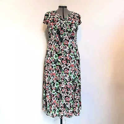 PER UNA M&S Size 18L Multi Floral Fully Lined Crinkle Midaxi Tea Dress.VGC • £14.50