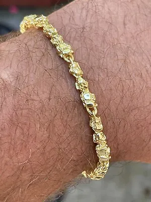 14k Gold Plated Real Solid 925 Sterling Silver Nugget Link Bracelet 7-8.5  Mens • $81.89