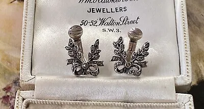 Vintage Sterling Silver Marcasite Art Deco Bow Clip Earrings ❤️ 13x14mm • £22