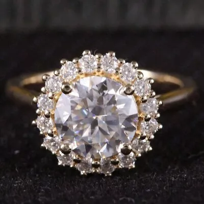 3.50ct Round Cut Old Mine Moissanite Certified Wedding Ring 14K Yellow Gold Over • $125