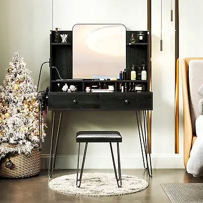 TC-HOMENY Makeup Vanity Dressing Table With Mirror+Power Station Vanity Desk Set • $140.99