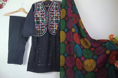 ALHAMDULLIAH NEW Embroidered Cotton Stitched Salwar Kameez 3pc Suit Chunri Dupta • £20