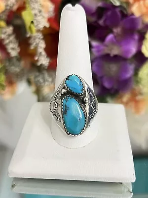 Sterling Silver Men’s Native American Stamped Design Turquoise Ring Band • $99.99