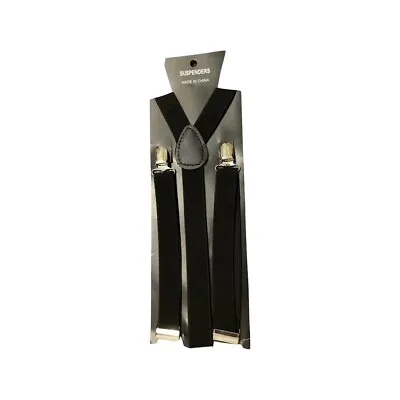 UNISEX TROUSER SUSPENDERS BLACK Adjustable Slim Braces Y Clip On Fancy Dress Men • £3.39