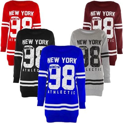 $18.37 • Buy Ladies Oversize Thermal Sweat Shirt 98 New York Brooklyn Print Jumpers 8-22 