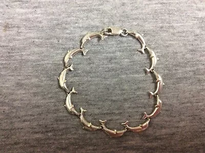 Vintage Sterling Dolphin Link Bracelet 7” • $19.99