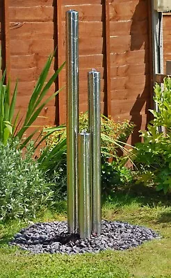 3 Tier Stainless Steel Tube Water Feature Garden Patio Outdoor With Lights 135cm • £267.98