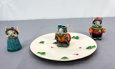 4 Piece Miniature Resin Tea Set Skiing Mice Vintage 1990s Popular Imports • $9