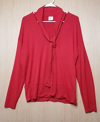 Cabi Tess Sweater Womens Medium 3804 Red Firebrick Tie V Neck Long Sleeve Knit • $11.95