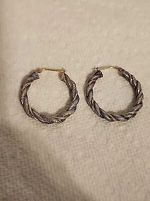 MB Mazza Bartholomew 925 Sterling Silver & 14k Twisted Spiral Hoop Earrings • $57.25