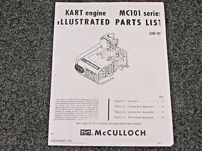 1970 McCULLOCH KART ENGINE MC101 SERIES ILLUSTRATED PARTS LIST MANUAL COPY • $14.99