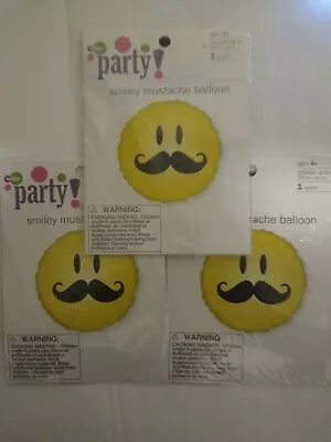 Smiley Mustache Mylar Balloon 18  Lot Of 3 Party Balloons • $8.50