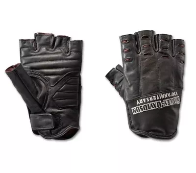 Harley Davidson 120th Anniversary Leather Fingerless Gloves Black Large New • $59.99