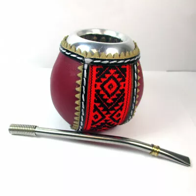 Lined In Leather Mate Gourd With Straw Bombilla Yerba Tea Kit Drink 3259r • $11.19