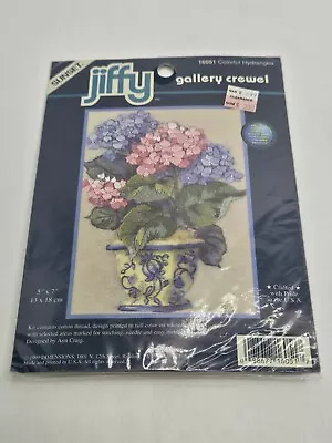 VTG 1998 Jiffy Crewel Embroidery Kit 16051 Colorful Hydrangea 5”x 7” • $5