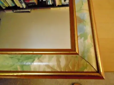 Vintage Wooden Framed Mirror With Hand Painted Floral Frame With Gold Border • £37.50