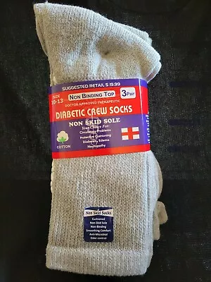 Diabetic Crew Sock Non Skid Sole Size Men's 10-13 3 Pack Gray Circulatory  NEW • $16.99