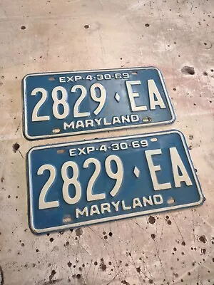 Pair Of  1969 MARYLAND  License Plates 2829-EA Clean Set Hot Rod Man Cave • $35