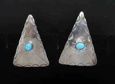 $89 • Buy Sterling Silver Earrings Turquoise VAJDA USA Stamped SW Triangle 1-7/8  Tall