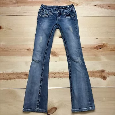 Miss Me Jeans Womens 24 Blue Denim Pants Boot Cut Light Wash Low Rise Western * • $24.99