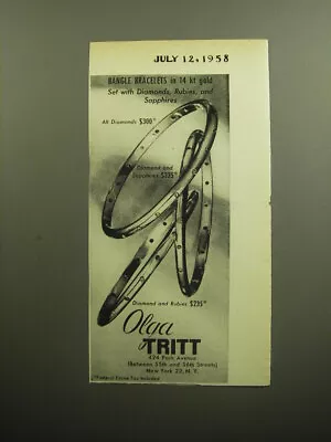 1958 Olga Tritt Jewelry Ad - Bangle Bracelets In 14 Kt Gold • $19.99