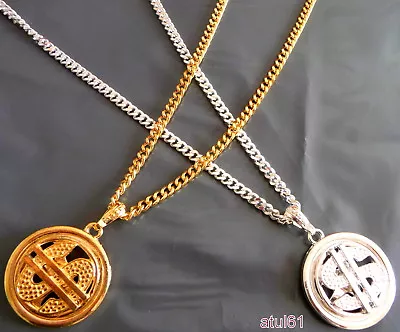 Goldsilver Tondollar Medallion Necklace Chain Hip Hop Bling Rapper Gangster  • £4.79