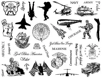 8 1/2 X 11 MILITARY Rubber Stamp Sheet Soldier Army Navy Marines Jets #CM4 • $32.95