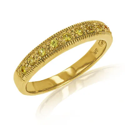 1/2 Cttw Yellow Sapphire Wedding Band Yellow Gold Plated Over Silver Milgrain • $59.99