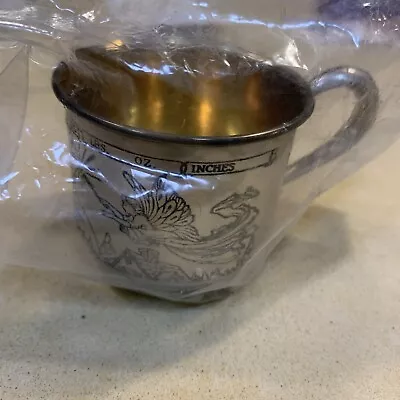 Vintage Webster Sterling Silver 4501 Birth Record Stork Angel Baby Cup. Sealed. • $99