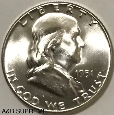 1951 Franklin Half Dollar Gem Bu Uncirculated 90% Silver • $46.89