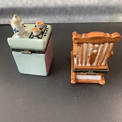 Vintage Hand Painted Stove And Rocking Chair Hinge Trinket Box B12 • $24