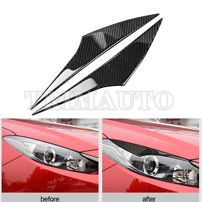 For Mazda3 Carbon Fiber Front Headlight Eyebrow Eyelid Cover Trim 2014-2016 2pcs • $26.49