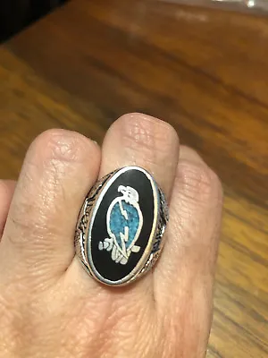 Vintage Silver White Bronze Men's Hawk Southwestern Inlay Ring Size 12.75 • $44