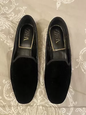 Zara Ladies Black Velvet Loafer Shoes Size 39 • £5.90