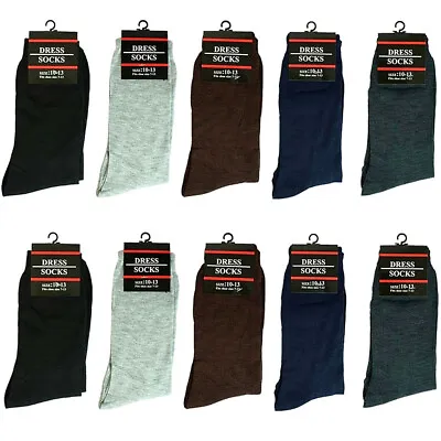 3-12 Pairs Mens Plain Solid Crew Multi Color Work Dress Socks Cotton Size 10-13 • $9.99