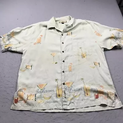 Tommy Bahama Shirt Mens XL Beige Logo Floral Hawaiian Silk Martini Drink Party • $19.99