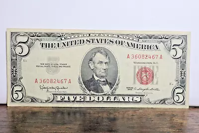 1963 $5 Dollar Bill United States Note Red Seal Free Shipping • $18.99